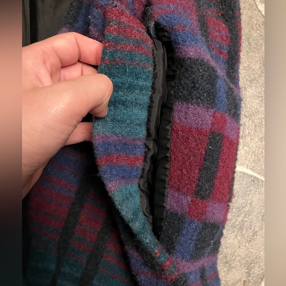 Vintage LL Bean 80s Aztec pattern Wool Trench coat - Picture 6 of 10